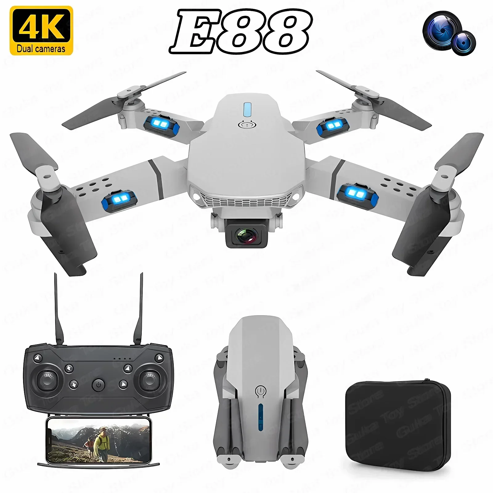 Rc Drone E88 - 折りたたみ式クワッドコプター,e88プロ広角fpv,wifi,hd,4k,1080p,カメラ,高さ保持,rc,ヘリコプターのおもちゃ,男の子へのクリスマスプレゼント