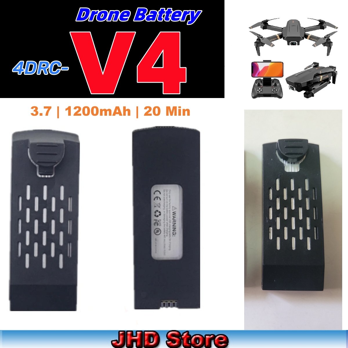 Drone Rc V4 - Jhd-rcクワッドコプター用バッテリー,交換用バッテリー,4drc v4,3.7v,1200mah,オリジナル,卸売り