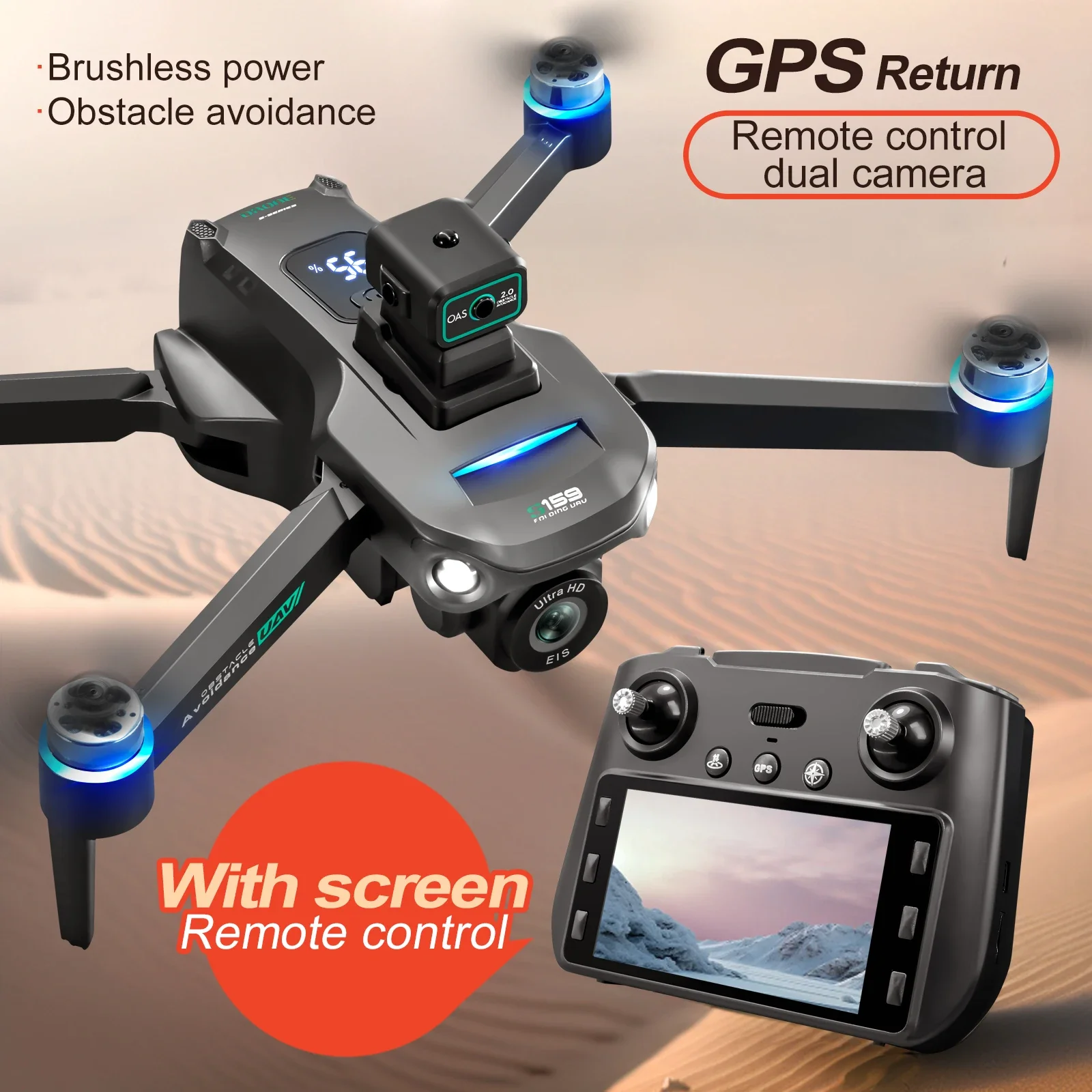 Drone Rc Gps S159 - S159 GPSドローン プロフェッショナル 8Kカメラ 空撮 スクリーン付きリモコン