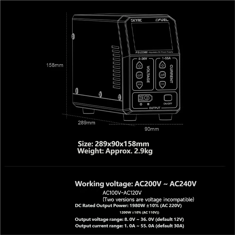 SKYRC PSU2000 1980W 調整可能な DC 電 - Drone Switch Rc のレビューと価格