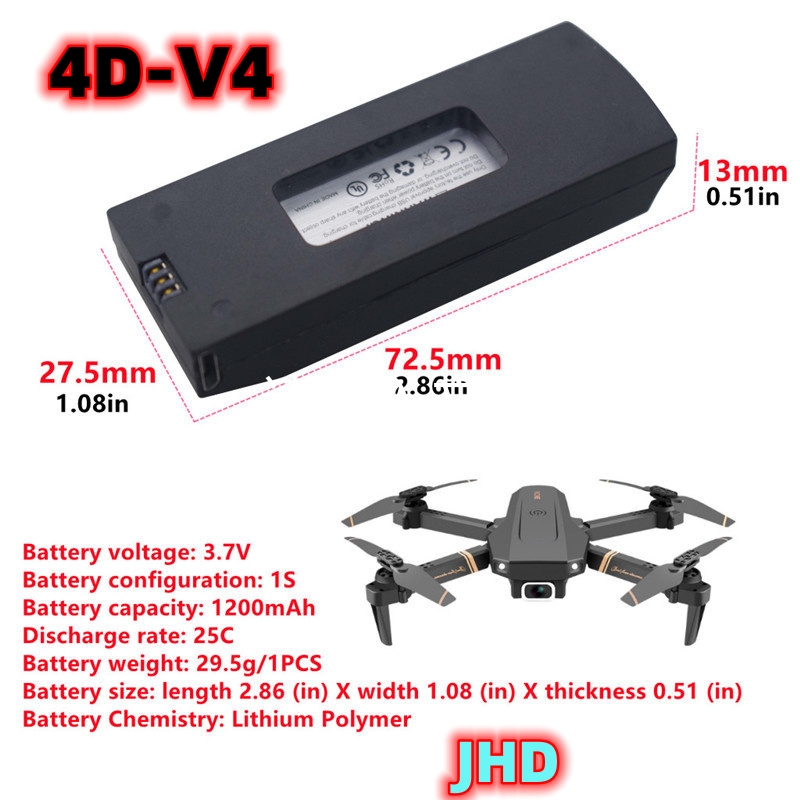 Jhd-rcクワッドコプター用バッテリー,交換用バッテリー, - Drone Rc V4 のレビューと価格