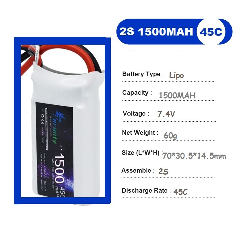 2 個 7.4V Lipo 2S バッテリー 1500mah - Drone Rc Leading のレビューと価格