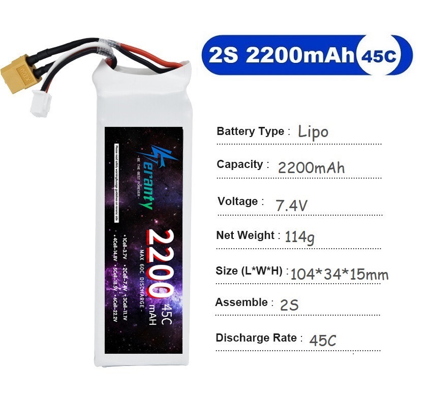 2 個 7.4V Lipo 2S バッテリー 1500mah - Drone Rc Leading のレビューと価格